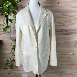 C/Meo Blazer Women Medium Cream Linen Blend Single Button Classic Workwear